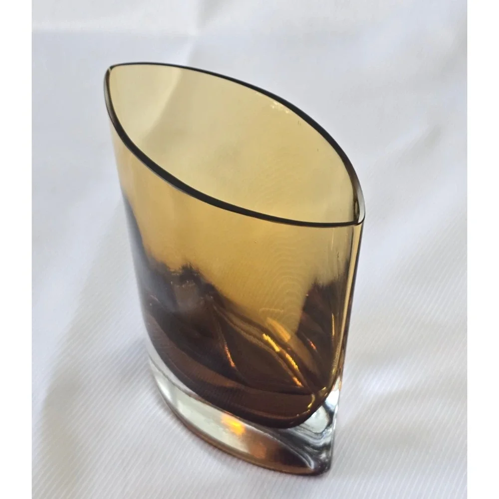Badash Samantha Pocket Vase Mouth‎ Blown Amber Gold Art Glass Crystal 6